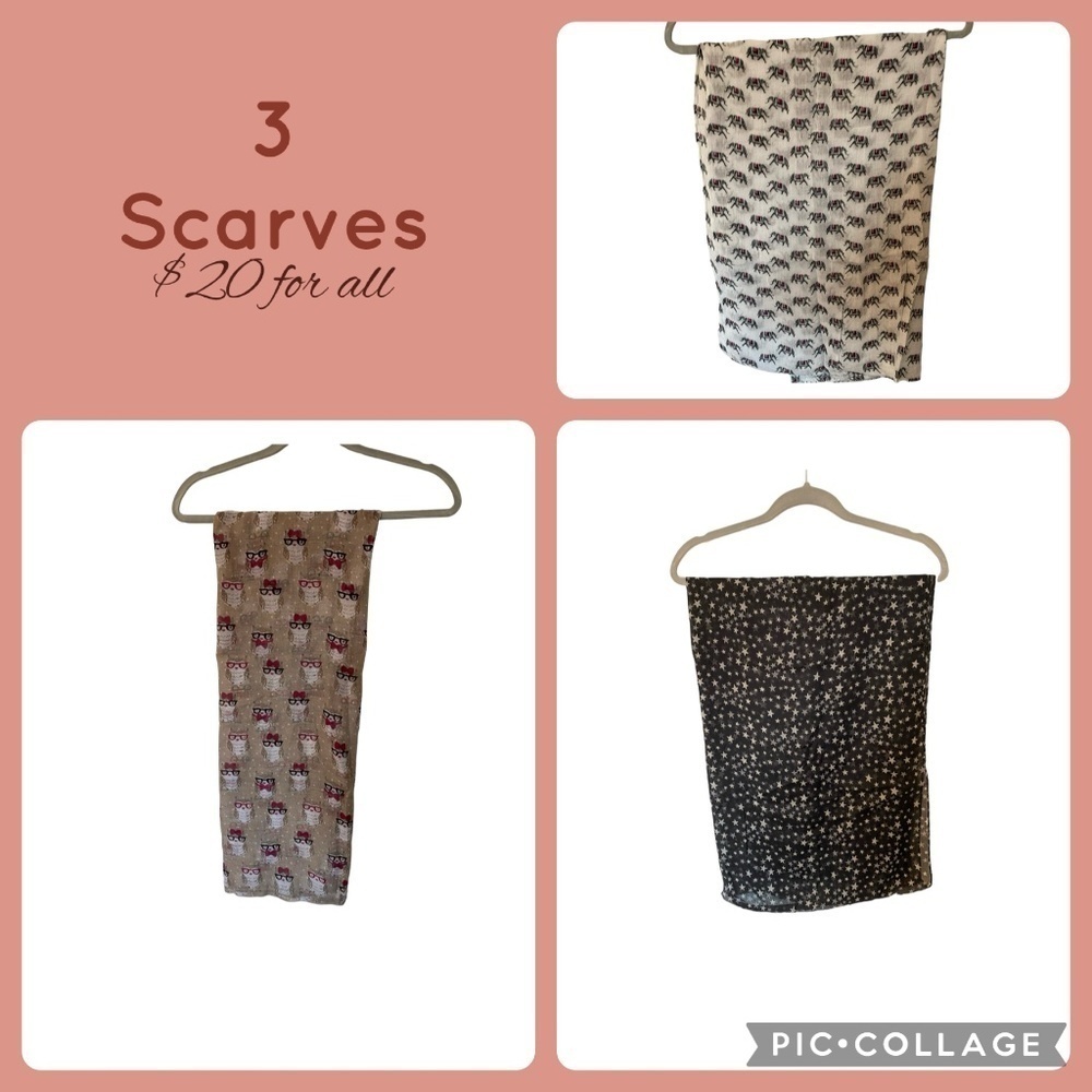 3 Infinity Scarves, Elephants, Owls, Stars